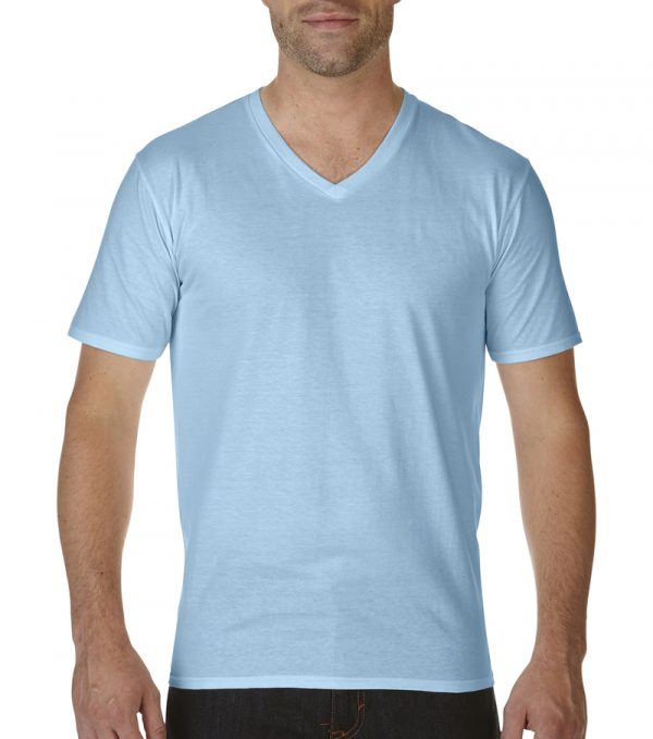 Premium Cotton Adult V Neck T Shirt Kleur Light Blue