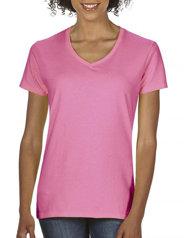 Premium Cotton Ladies V Neck T Shirt Kleur Azalea