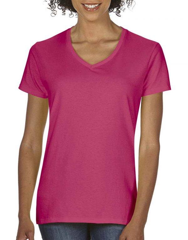 Premium Cotton Ladies V Neck T Shirt Kleur Heliconia