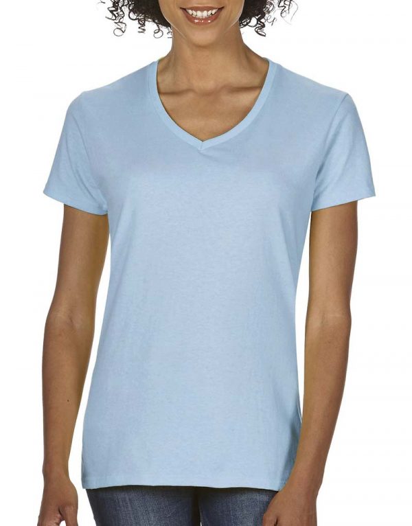 Premium Cotton Ladies V Neck T Shirt Kleur Light Blue