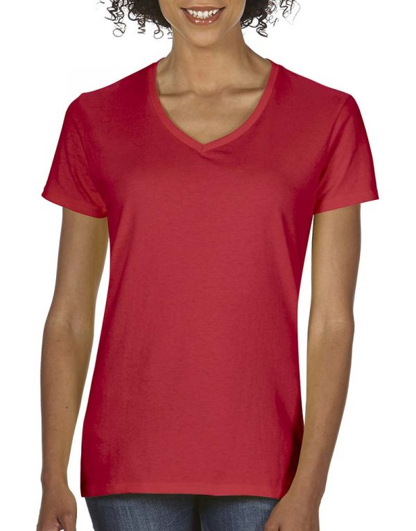 Premium Cotton Ladies V Neck T Shirt Kleur Red