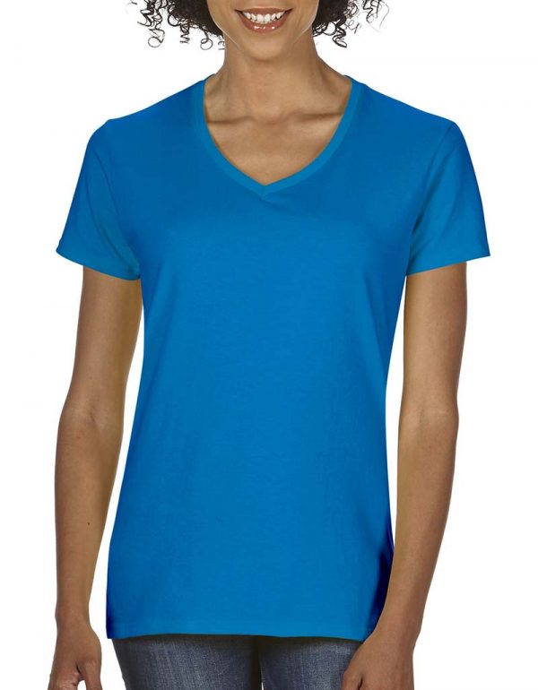 Premium Cotton Ladies V Neck T Shirt Kleur Sapphire