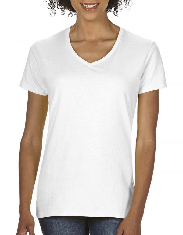 Premium Cotton Ladies V Neck T Shirt Kleur White