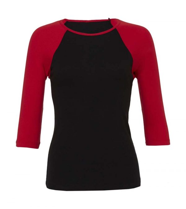 Sleeve Contrast Raglan T Shirt Kleur Black Red