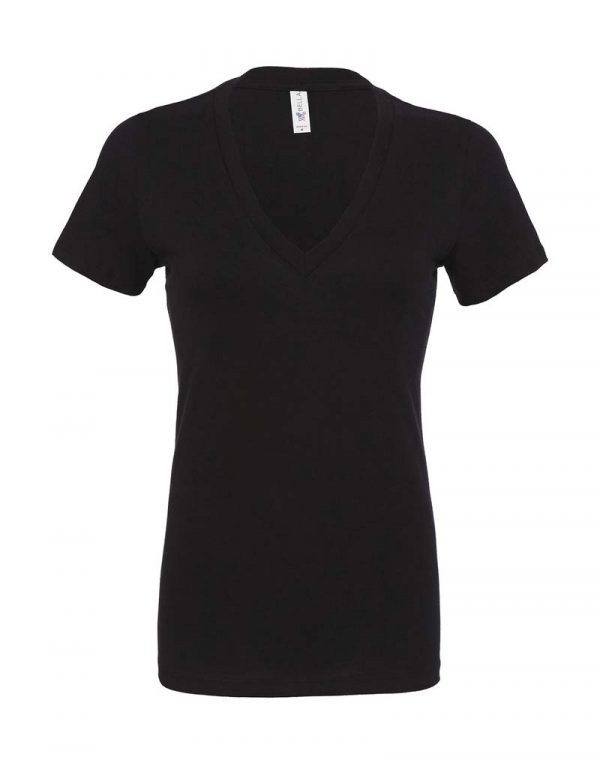 Womens Deep V Neck Jersey T Shirt Kleur Black