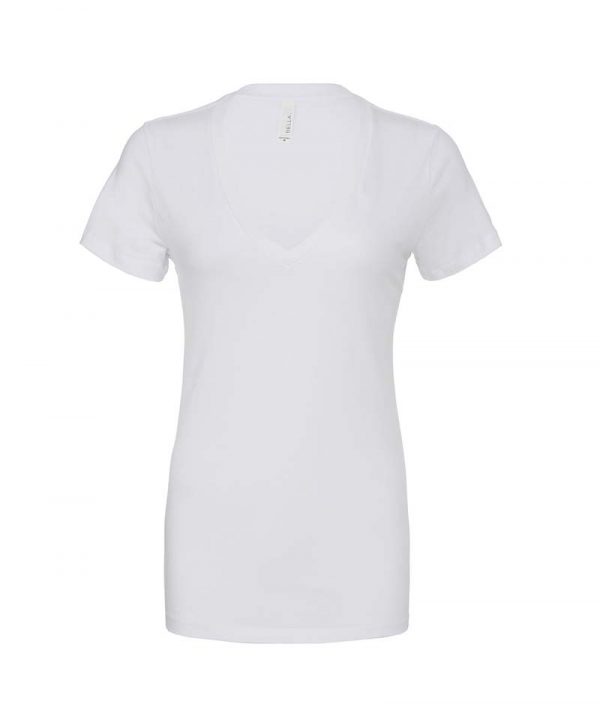 Womens Deep V Neck Jersey T Shirt Kleur White