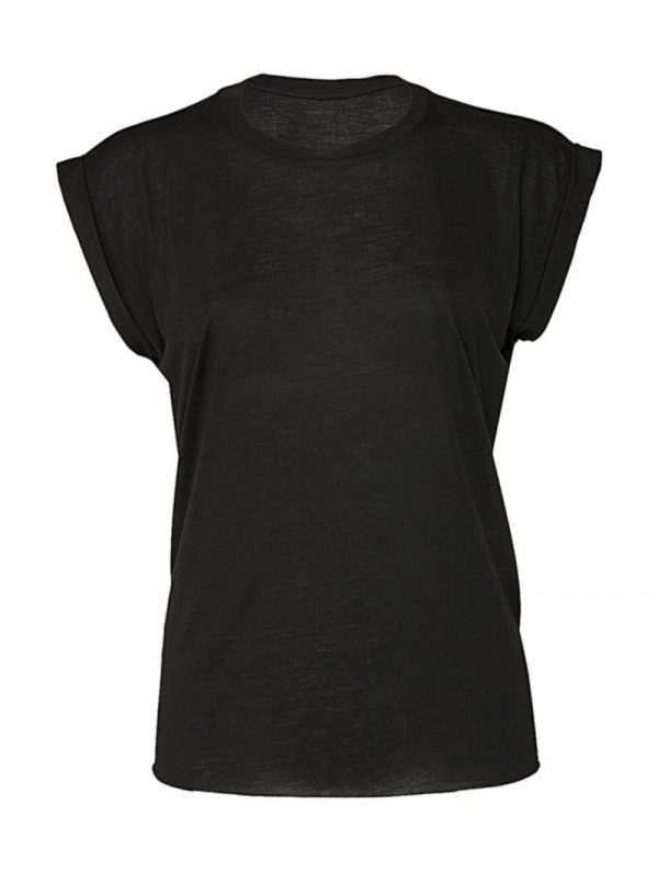 Womens Flowy Muscle Tee Rolled Cuff Kleur Black