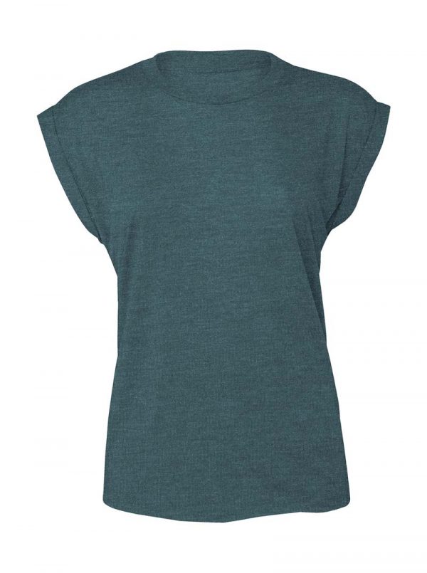 Womens Flowy Muscle Tee Rolled Cuff Kleur Heather Deep Teal