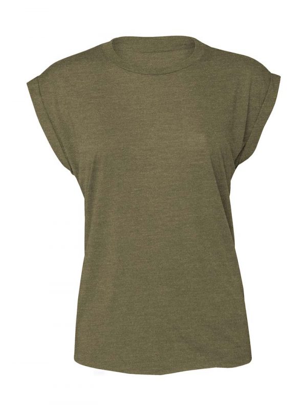 Womens Flowy Muscle Tee Rolled Cuff Kleur Heather Olive