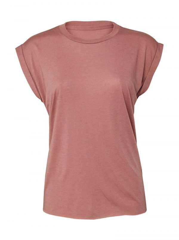 Womens Flowy Muscle Tee Rolled Cuff Kleur Mauve