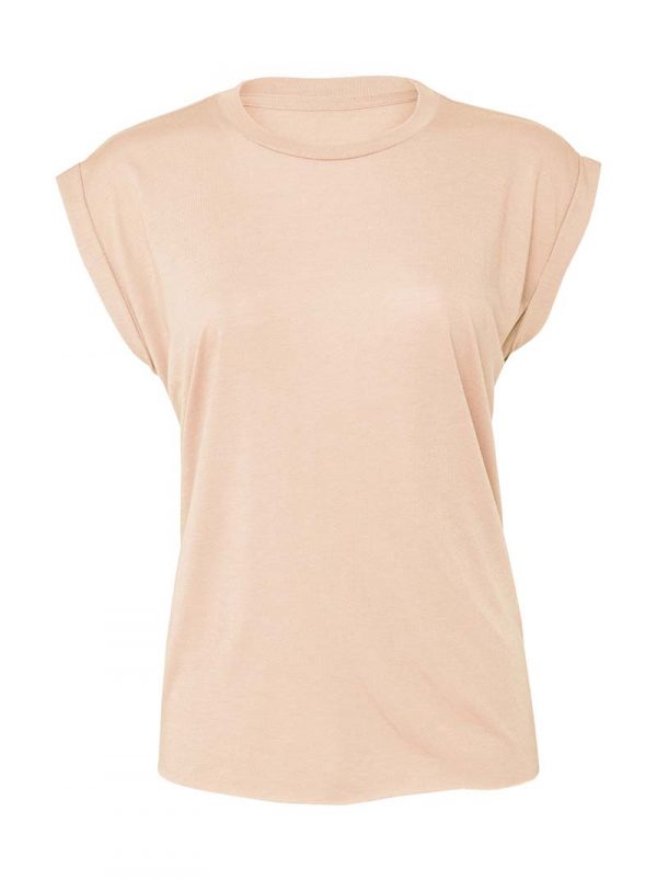 Womens Flowy Muscle Tee Rolled Cuff Kleur Peach