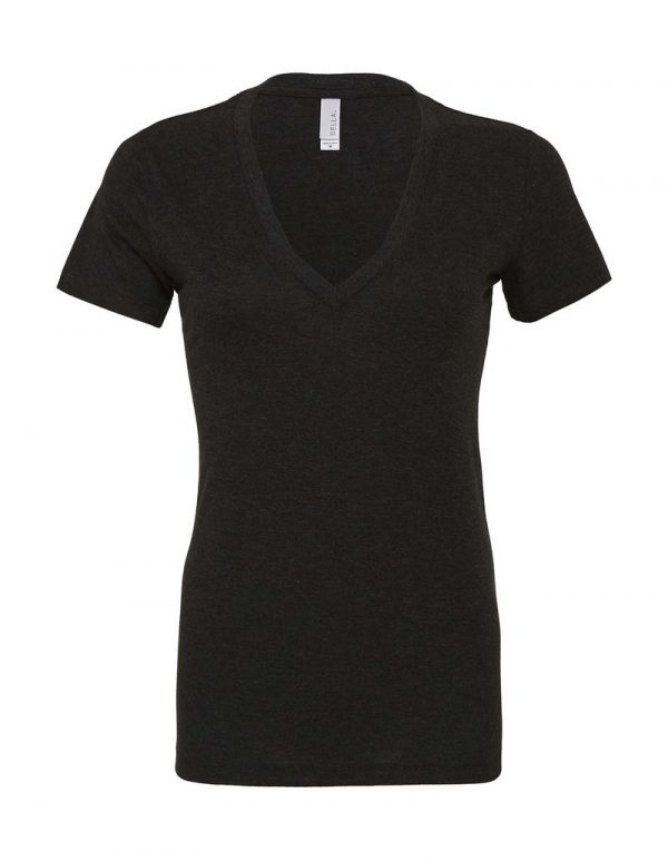 Womens Triblend Deep V Neck T Shirt Kleur Charcoal Black Triblend