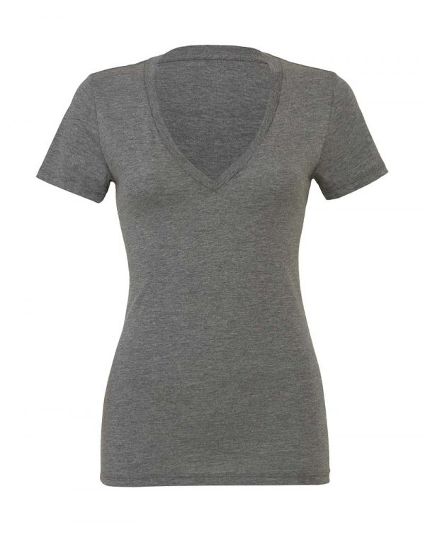 Womens Triblend Deep V Neck T Shirt Kleur Grey Triblend