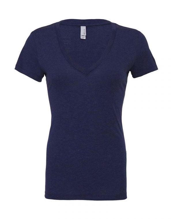 Womens Triblend Deep V Neck T Shirt Kleur Navy Triblend