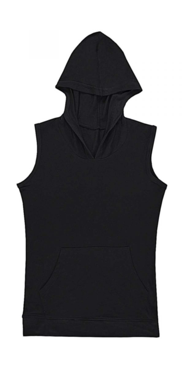 Cecilia Womens Sleeveless Hooded T Shirt Kleur Deep Black