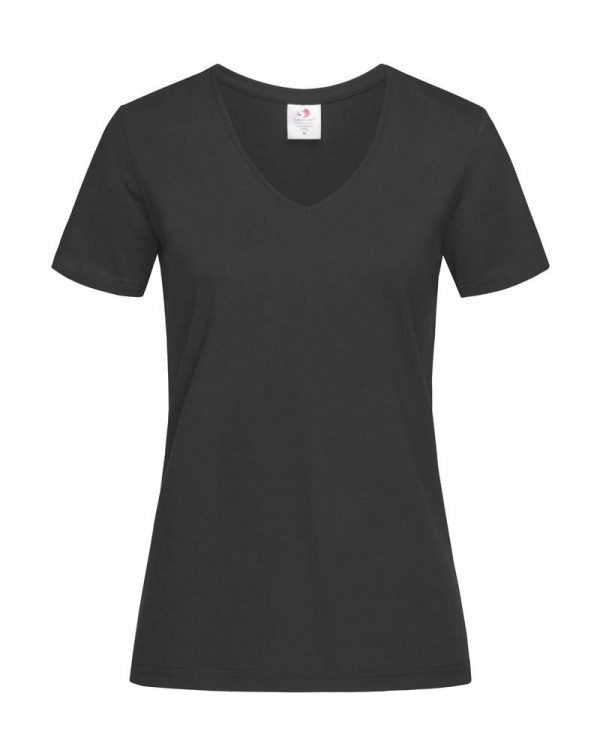 Classic T V Neck Women Kleur Black Opal