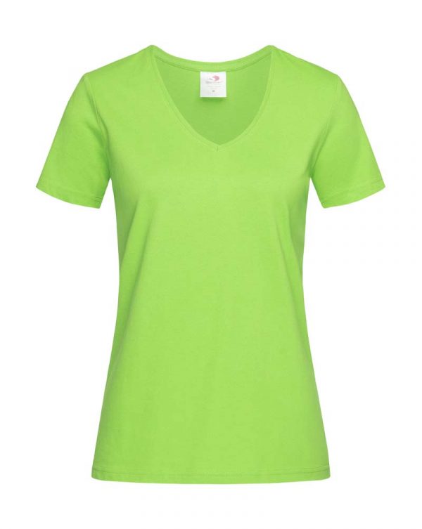 Classic T V Neck Women Kleur Kiwi Green