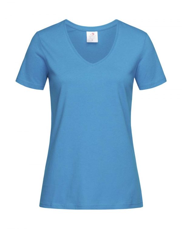 Classic T V Neck Women Kleur Ocean Blue