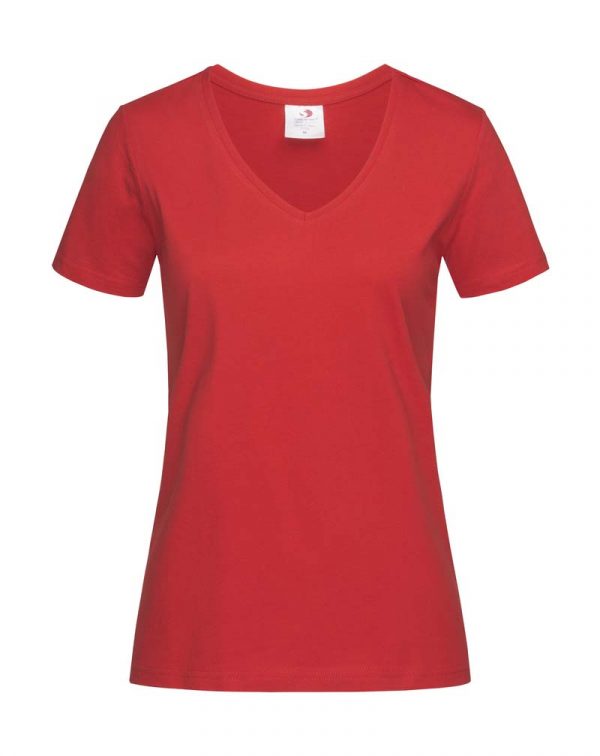 Classic T V Neck Women Kleur Scarlet Red