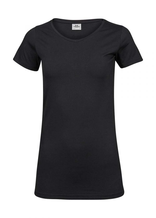 Ladies Stretch Tee Extra Long Kleur Black