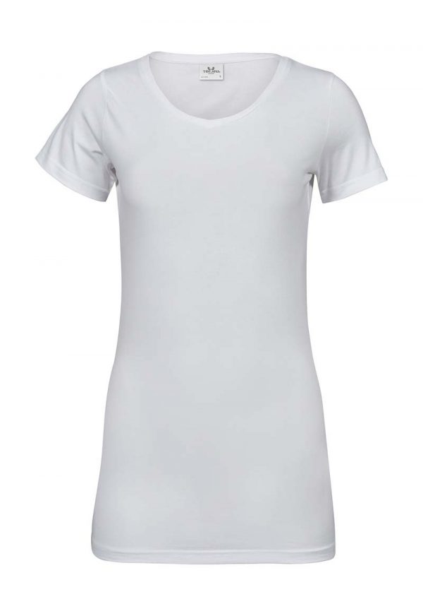 Ladies Stretch Tee Extra Long Kleur White