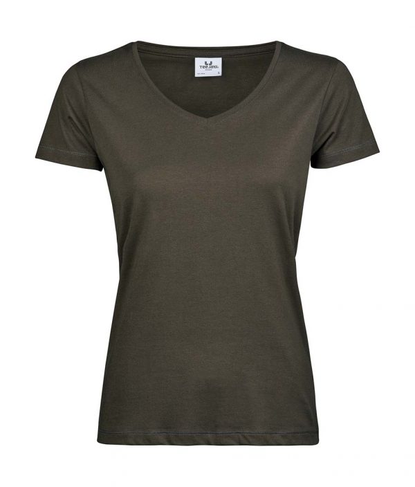 Womens Luxury V Neck Tee Kleur Dark Olive