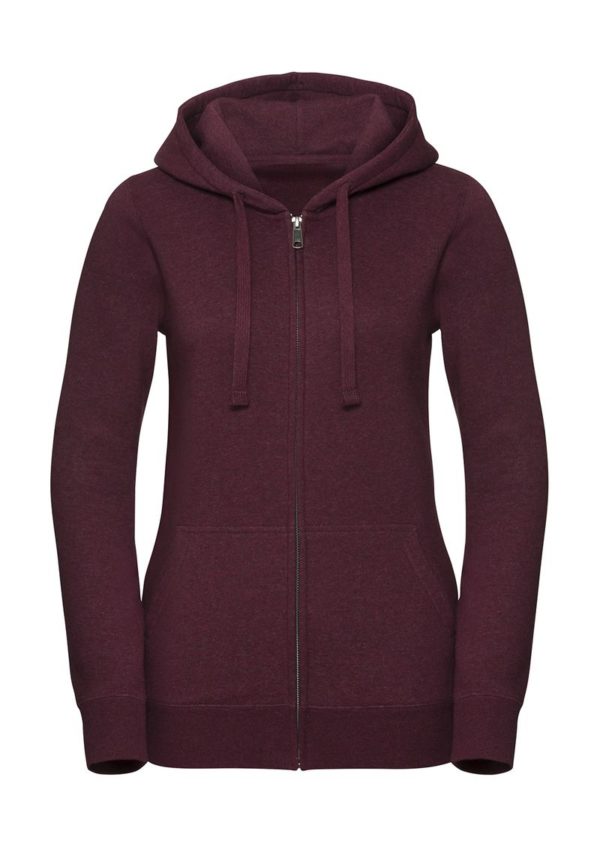 Ladies Authentic Melange Zipped Hood Sweat Kleur Burgundy Melange