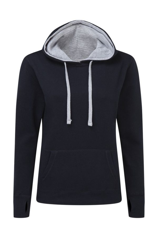 Ladies Contrast Hoodie Kleur Navy Light Oxford