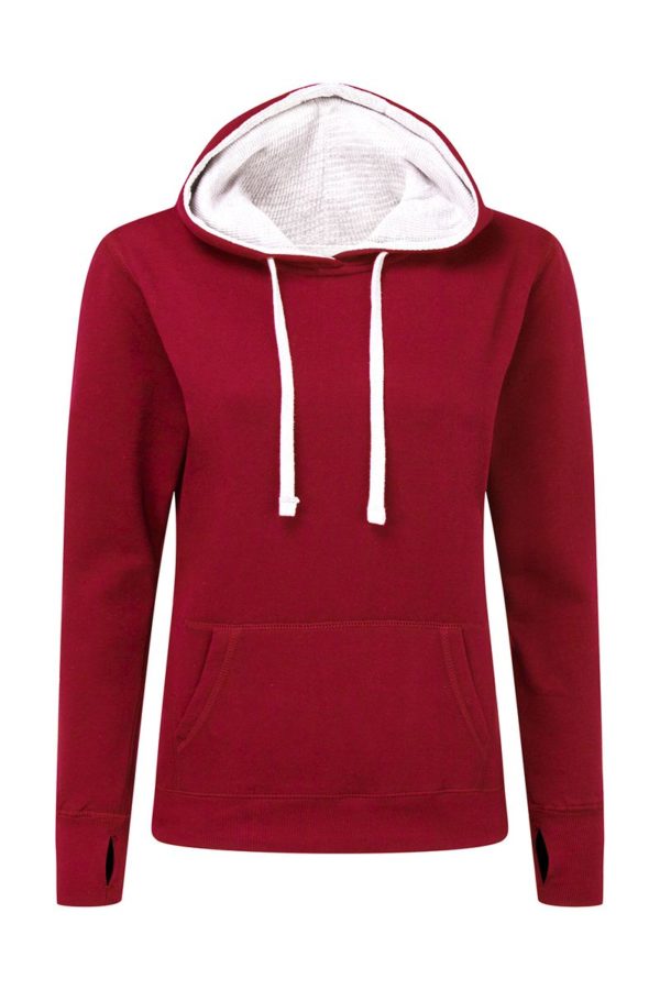 Ladies Contrast Hoodie Kleur Red White