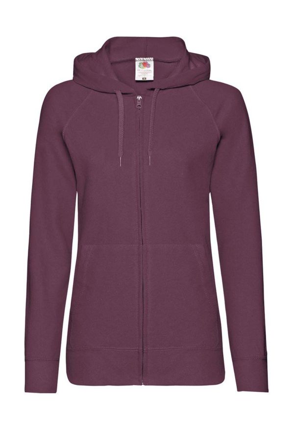 Ladies Lightweight Hooded Sweat Jacket Kleur Burgundy