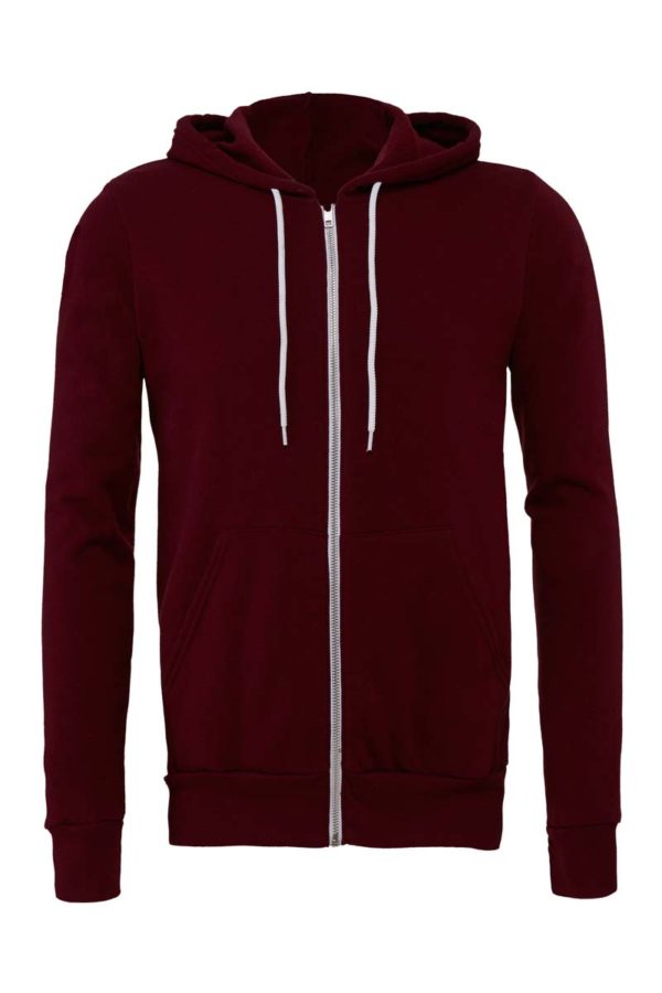 Unisex Poly Cotton Full Zip Hoodie Kleur Maroon