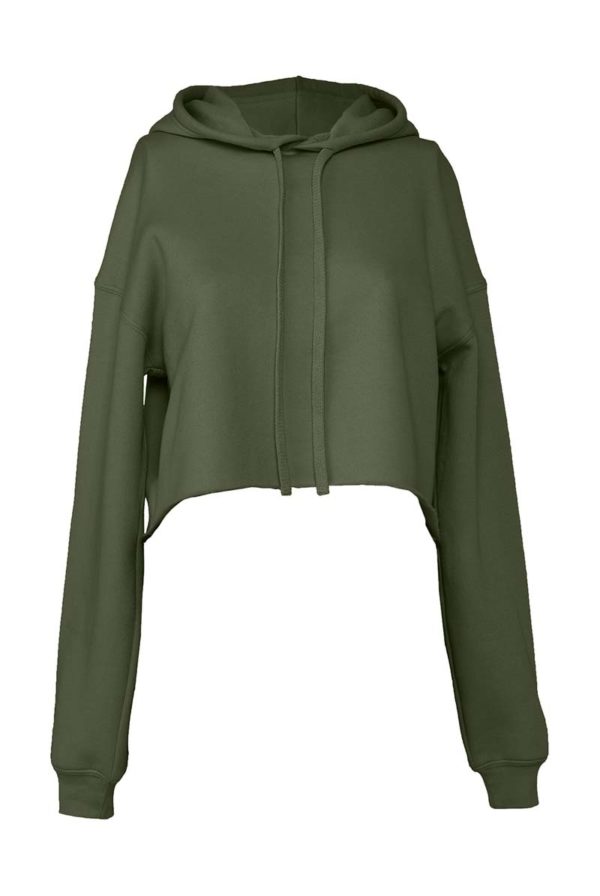 Womens Cropped Fleece Hoodie Kleur Military Green