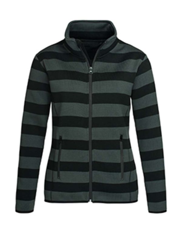 Striped Fleece Jacket Women Kleur Grey Steel