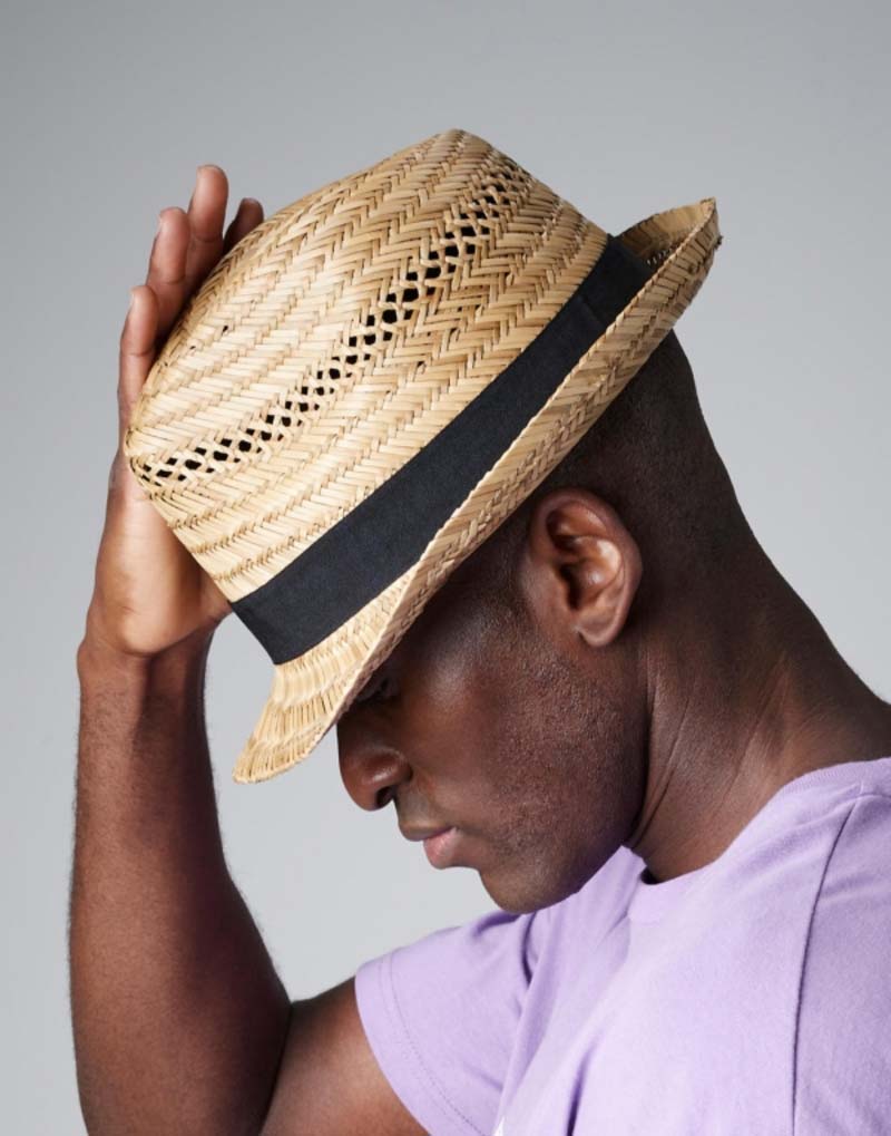 Straw Summer Trilby Hat,merk Beechfield B730. Hats,merk Beechfield.