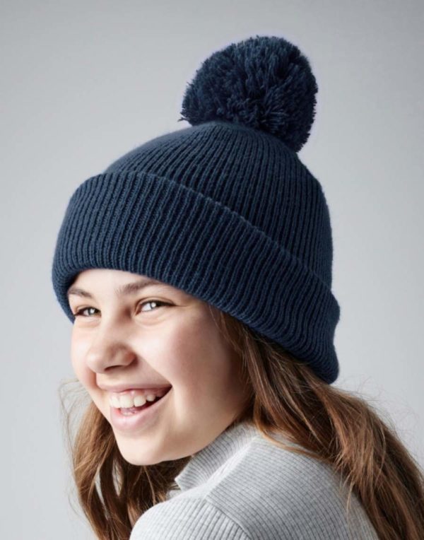 Junior Reflective Bobble Beanie,merk Beechfield B406b. Beanie,merk Beechfield.