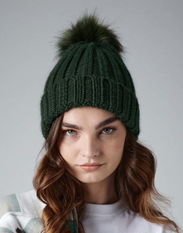 Verbier Fur Pop Pom Chunky Beanie,merk Beechfield B413. Beanie,merk Beechfield.