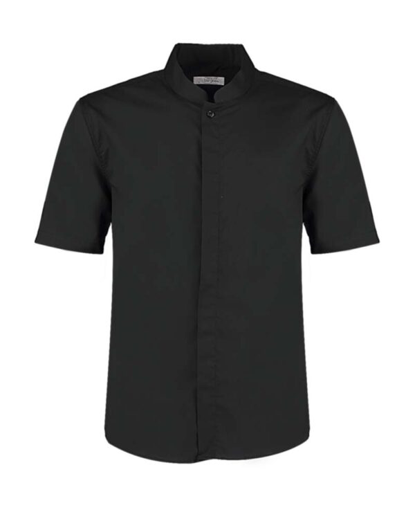 Tailored Fit Mandarin Collar Shirt SSL Kleur Black